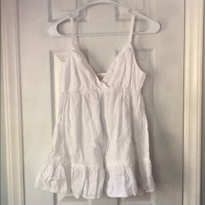 White Cotton Ruffle V Neck Spaghetti Strap Tank M